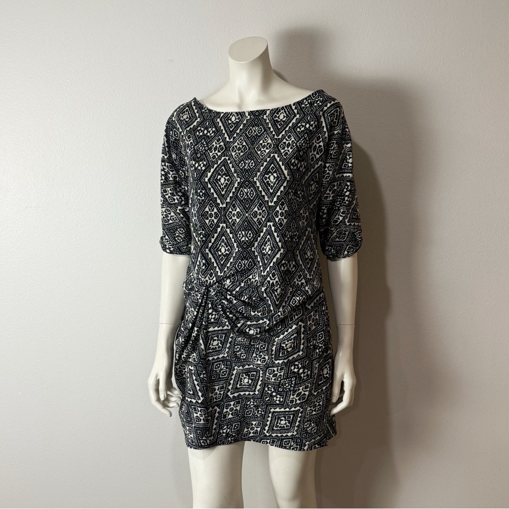 Zara Woman Geometric Black and White Print Sheath Dress - Size Medium